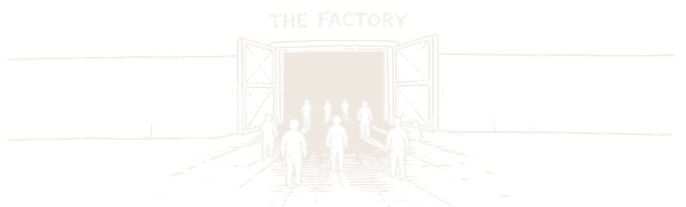Line art factory gate with people entering